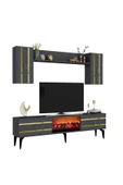 DEMONTE DECOR PELİN TV ÜNİTESİ TAKIMI ŞÖMİNELİ ANTRASİT-ALTIN - 4
