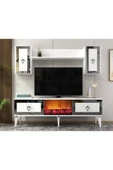 DEMONTE DECOR Linda Tv Ünitesi Şömineli Takım Beyaz-gümüş - 1