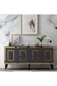 DEMONTE DECOR Karya 180 Cm Tv Ünitesi Ve Konsol 2'li Salon Takımı Antrasit-altın - 5