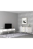 DEMONTE DECOR LENNORA TV SEHPASI (alt modül) ve KONSOL 2'Lİ SALON TAKIMI BEYAZ-ALTIN thumbnail 2