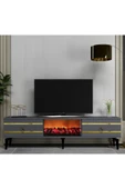 DEMONTE DECOR PELİN TV SEHPASI ŞÖMİNELİ ANTRASİT-ALTIN thumbnail 1