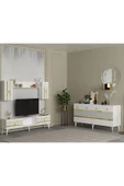 DEMONTE DECOR PELİN TV ÜNİTESİ ve KONSOL 2'Lİ SALON TAKIMI BEYAZ-ALTIN - 1
