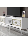 DEMONTE DECOR 2 Kapaklı, Raflı Herry Tv Sehpası Alt Modül Beyaz-altın thumbnail 2