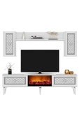 DEMONTE DECOR Herry Tv Ünitesi Şömineli Takım Beyaz Gümüş - 3