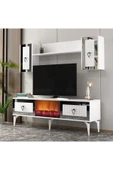 DEMONTE DECOR Linda Tv Ünitesi Şömineli Takım Beyaz-gümüş - 2