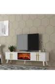 DEMONTE DECOR ASSEL  ŞÖMİNELİ TV SEHPASI (ALT MODÜL) BEYAZ-ALTIN thumbnail 2