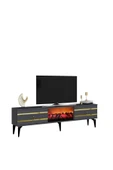 DEMONTE DECOR PELİN TV SEHPASI ŞÖMİNELİ ANTRASİT-ALTIN thumbnail 4