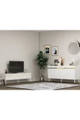 DEMONTE DECOR DEFFNE TV SEHPASI ve KONSOL 2'Lİ SALON TAKIMI BEYAZ-ALTIN thumbnail 1