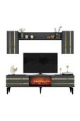 DEMONTE DECOR PELİN TV ÜNİTESİ TAKIMI ŞÖMİNELİ ANTRASİT-ALTIN - 3