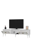 DEMONTE DECOR 2 Kapaklı, Raflı Herry Tv Sehpası Alt Modül Beyaz-altın thumbnail 5