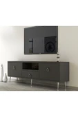 DEMONTE DECOR 2 Kapaklı, Raflı Ve Çekmeceli Drop Tv Ünitesi Antrasit-Gümüş thumbnail 2