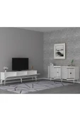 DEMONTE DECOR LENNORA TV SEHPASI (alt modül) ve KONSOL 2'Lİ SALON TAKIMI BEYAZ-GÜMÜŞ thumbnail 2