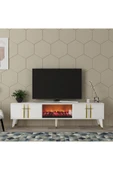 DEMONTE DECOR ASSEL  ŞÖMİNELİ TV SEHPASI (ALT MODÜL) BEYAZ-ALTIN thumbnail 1