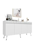 DEMONTE DECOR DEFFNE TV SEHPASI ve KONSOL 2'Lİ SALON TAKIMI BEYAZ-GÜMÜŞ - 6
