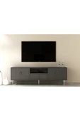 DEMONTE DECOR 2 Kapaklı, Raflı Ve Çekmeceli Drop Tv Ünitesi Antrasit-Gümüş thumbnail 1