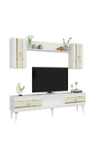 DEMONTE DECOR PELİN TV ÜNİTESİ ve KONSOL 2'Lİ SALON TAKIMI BEYAZ-ALTIN - 4