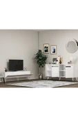 DEMONTE DECOR DEFFNE TV SEHPASI ve KONSOL 2'Lİ SALON TAKIMI BEYAZ-GÜMÜŞ - 2