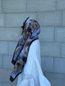 Pamuklu Rose Desen Şal- Siyah/Gri - 1