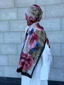 Pamuklu Rose Desen Şal-Gül Kurusu - 2