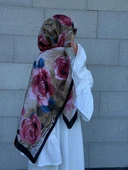 Pamuklu Rose Desen Şal-Gül Kurusu - 3