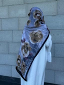 Pamuklu Rose Desen Şal- Siyah/Gri - 5