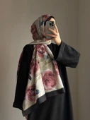 Pamuklu Rose Desen Şal-Gül Kurusu - 6