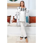 Mommysh 55711 Kadın Lohusa Saten Sabahlıklı Pijama Takımı thumbnail 1