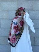 Pamuklu Rose Desen Şal-Gül Kurusu - 1