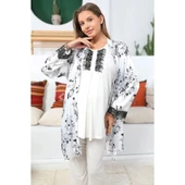 Mommysh 55711 Kadın Lohusa Saten Sabahlıklı Pijama Takımı thumbnail 2