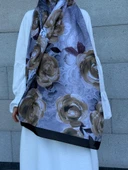 Pamuklu Rose Desen Şal- Siyah/Gri - 3