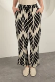 Viskon Kumaş Yaprak Desen Pantolon-Siyah thumbnail 2