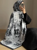 Pamuklu Rose Desen Şal- Siyah/Antrasit - 5