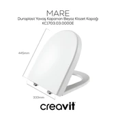 Creavit Mare Beyaz Kanalsız Duvara Sıfır Klozet Takımı MA361, Creavit Mare Duroplast Yavaş Kapak thumbnail 4