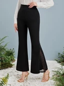 Kadın Yüksek Bel Yanları Tül Detaylı Dalgıç Tayt Pantolon thumbnail 1