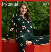 Pijamoni 5660 Kadın Ayıcık Desenli Gömlek Yaka Pijama Takımı - 2