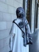 Pamuklu Rose Desen Şal- Siyah/Antrasit - 7