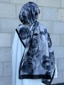 Pamuklu Rose Desen Şal- Siyah/Antrasit - 6