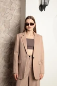 Atlas Kumaş Kadın Oversize Ceket-Bej thumbnail 2