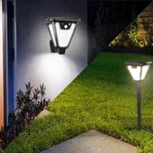 Powermaster HS-V83 Solar Panelli 3 Modlu Kumandalı Hareket Sensörlü 100 SMD Ledli Şarjlı Duvar ve Bahçe Lambası thumbnail 3