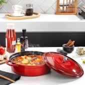 Schafer Guss Chef Döküm Basık Tencere 28 Cm Kırmızı - 5