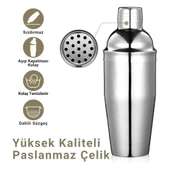 Polham 6 Parça 750ML Paslanmaz Çelik Kokteyl Shaker Seti – Ev ve Bar İçin İdeal, Sızdırmaz kapaklı - 2
