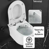 Creavit Nora Vortex Beyaz Asma Klozet NO323, Creavit Nora Duck Duroplast Yavaş Kapak thumbnail 3