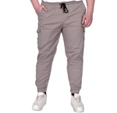 Büyük Beden Erkek Pantolon Keten Kargo Jogger 21911 Taş Rengi thumbnail 1