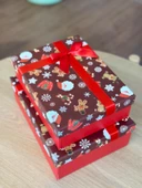 Yılbaşı Temalı 3 Lü Dekoratif Fiyonklu Hediye Kutusu Kahverengi Orta-Büyük Boy 35x25x13 Cm - 4