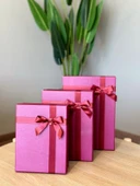 Kolix Dekoratif Fuşya Fiyonklu 3 Lü Hediye Kutusu Seti Sert Mukavva - 1