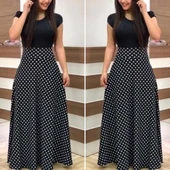 Kadın Kısa Kollu Puan Desen Tam Boy Krep Elbise thumbnail 1