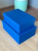 Dekoratif Mavi Düz Sert Mukavva Büyük-Orta Boy Kutu Hediye Kutusu Seti - 1