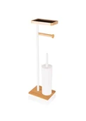 The Mia Bambu Tepsili ve Fırçalı Tuvalet Kağıdı Standı Beyaz GLV0760 - 4