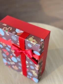 Yılbaşı Temalı 3 Lü Dekoratif Fiyonklu Hediye Kutusu Kahverengi Orta-Büyük Boy 35x25x13 Cm - 3