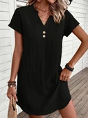 Kadın Kısa Kollu V Yakalı Düğmeli Müslim Kısa Elbise thumbnail 4